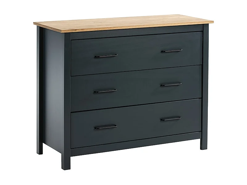 TINA - Commode 3 Tiroirs Bois Ciré coloris Bleu Pétrole