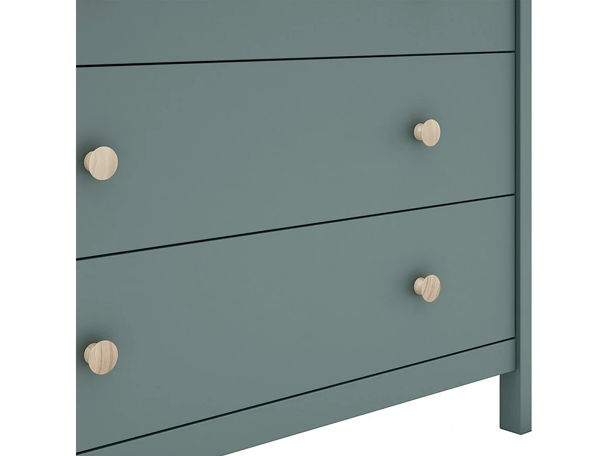 DAVA - Commode 3 Tiroirs en Pin Massif Vert Pétrole