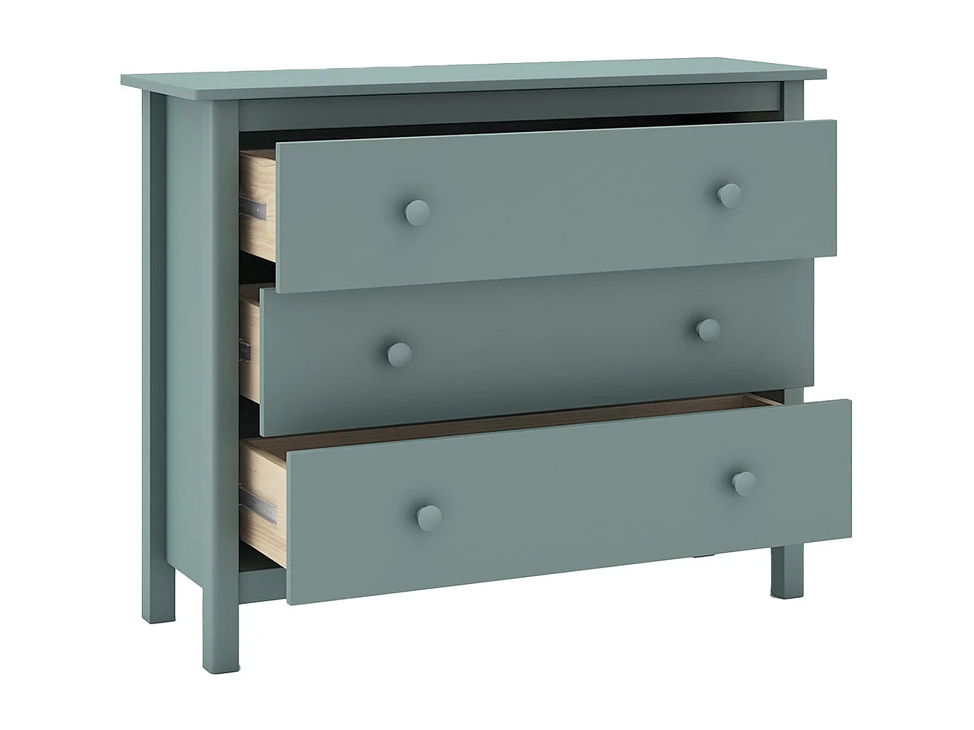 DAVA - Commode 3 Tiroirs en Pin Massif Vert Pétrole