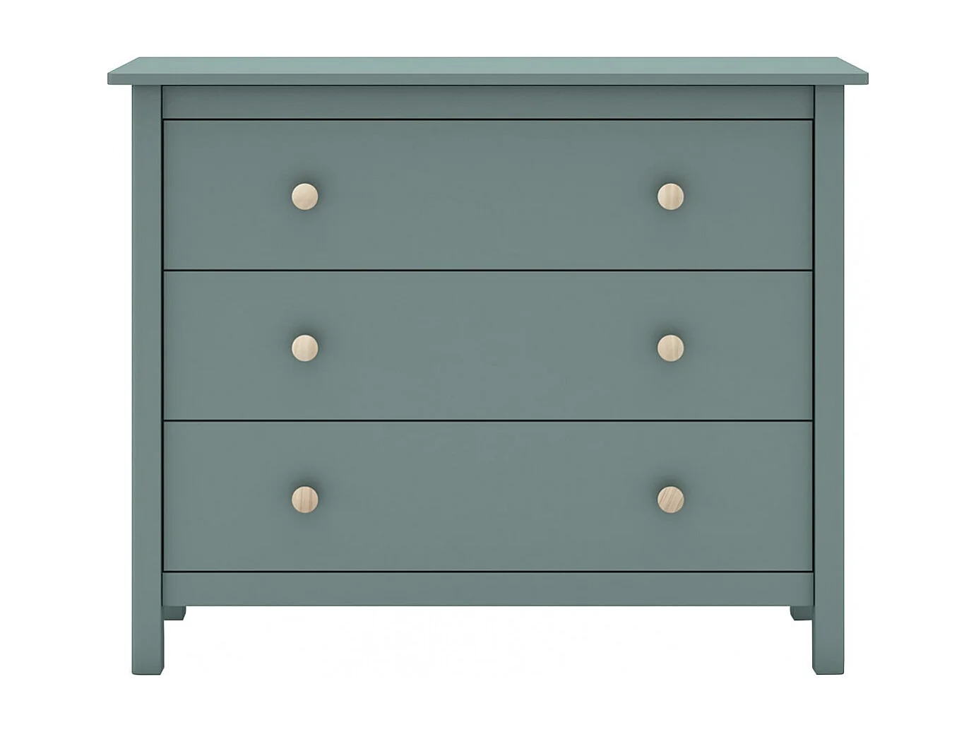 DAVA - Commode 3 Tiroirs en Pin Massif Vert Pétrole