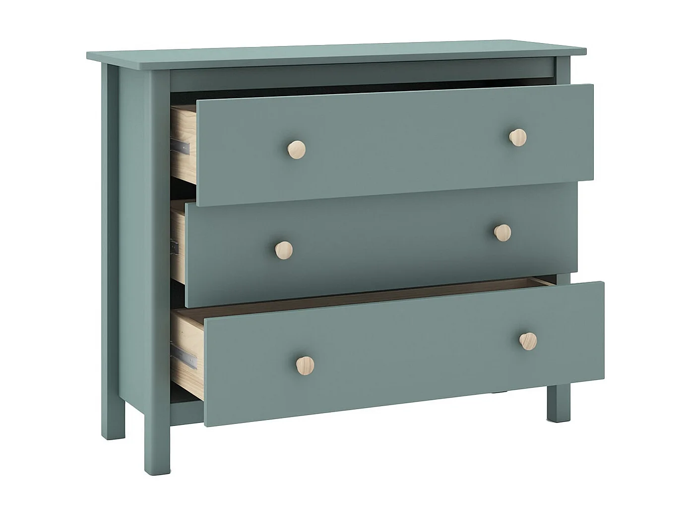 DAVA - Commode 3 Tiroirs en Pin Massif Vert Pétrole