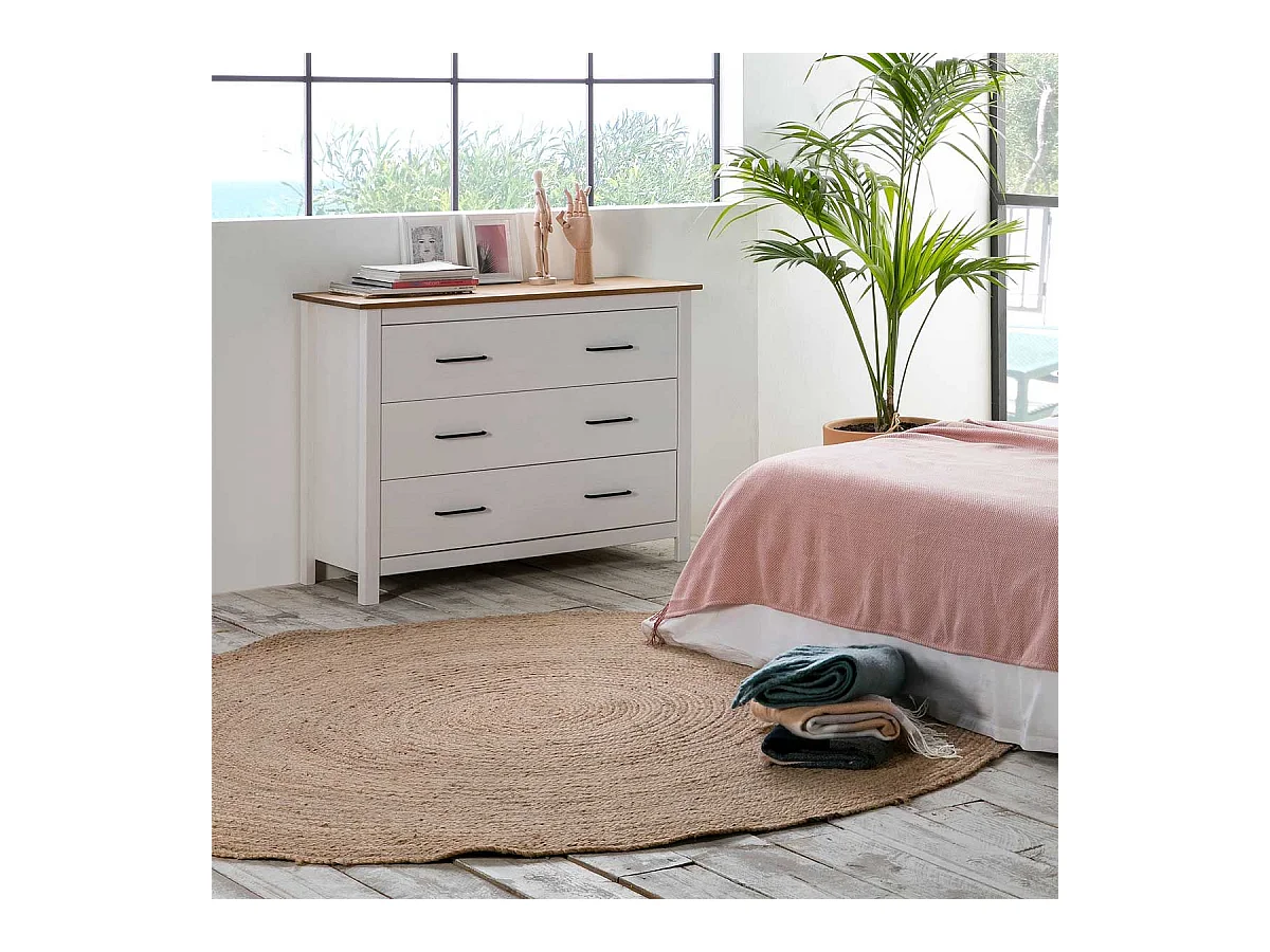 TINA - Commode 3 Tiroirs Bois Ciré coloris Blanc