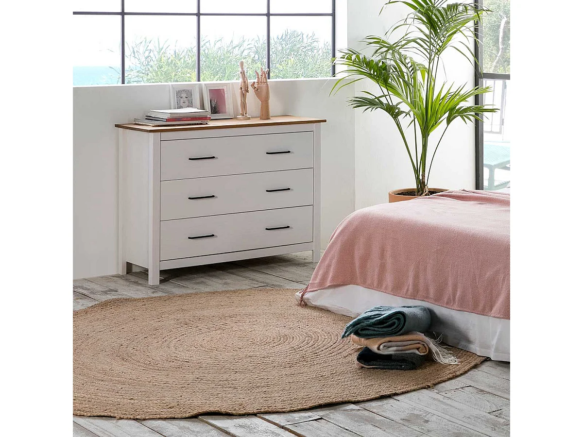 TINA - Commode 3 Tiroirs Bois Ciré coloris Blanc