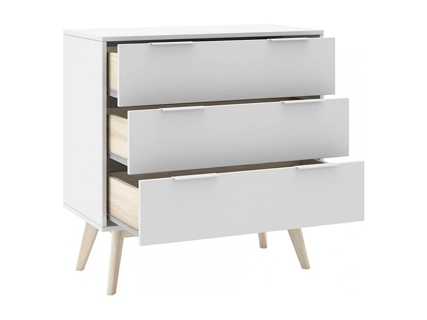 LAUPELL - Commode Scandinave 3 Tiroirs Pin Massif Naturel et Blanc