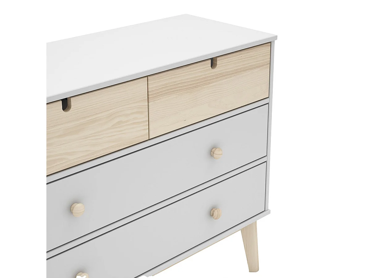 KAINA - Commode 4 Tiroirs MDF et Pin Coloris Blanc et Naturel