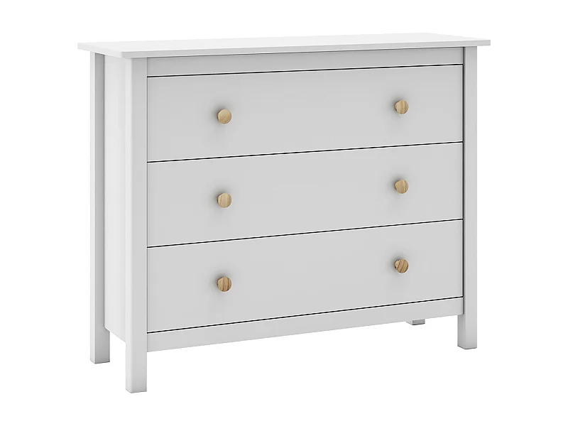 DAVA - Commode 3 Tiroirs en Pin Massif Blanc