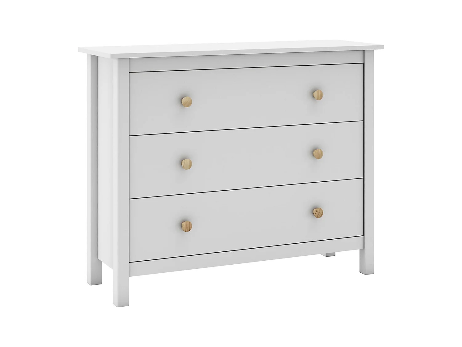 DAVA - Commode 3 Tiroirs en Pin Massif Blanc