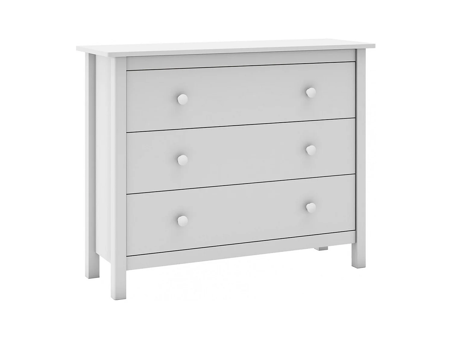 DAVA - Commode 3 Tiroirs en Pin Massif Blanc