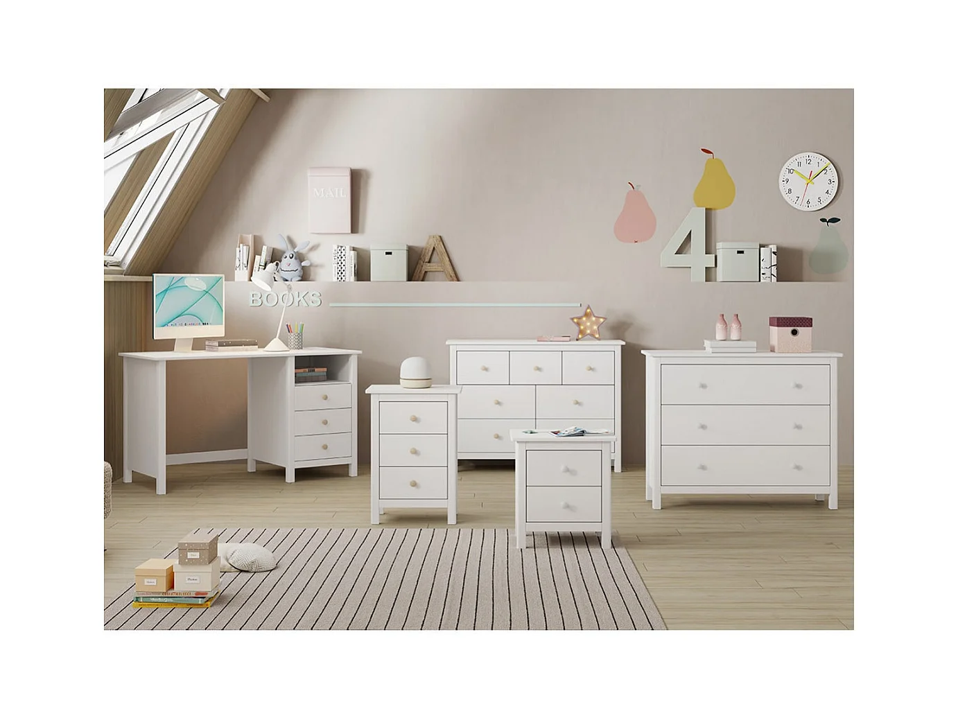 DAVA - Commode 3 Tiroirs en Pin Massif Blanc