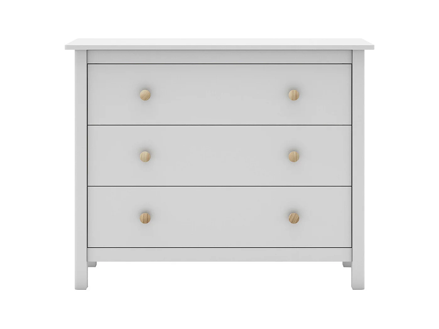 DAVA - Commode 3 Tiroirs en Pin Massif Blanc