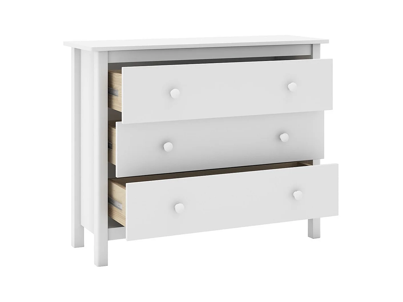 DAVA - Commode 3 Tiroirs en Pin Massif Blanc