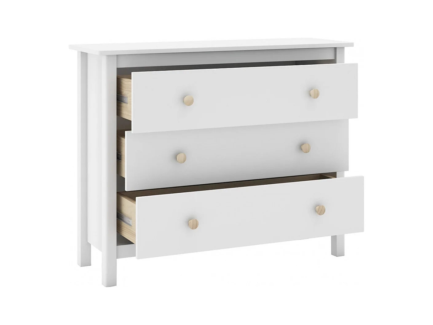 DAVA - Commode 3 Tiroirs en Pin Massif Blanc