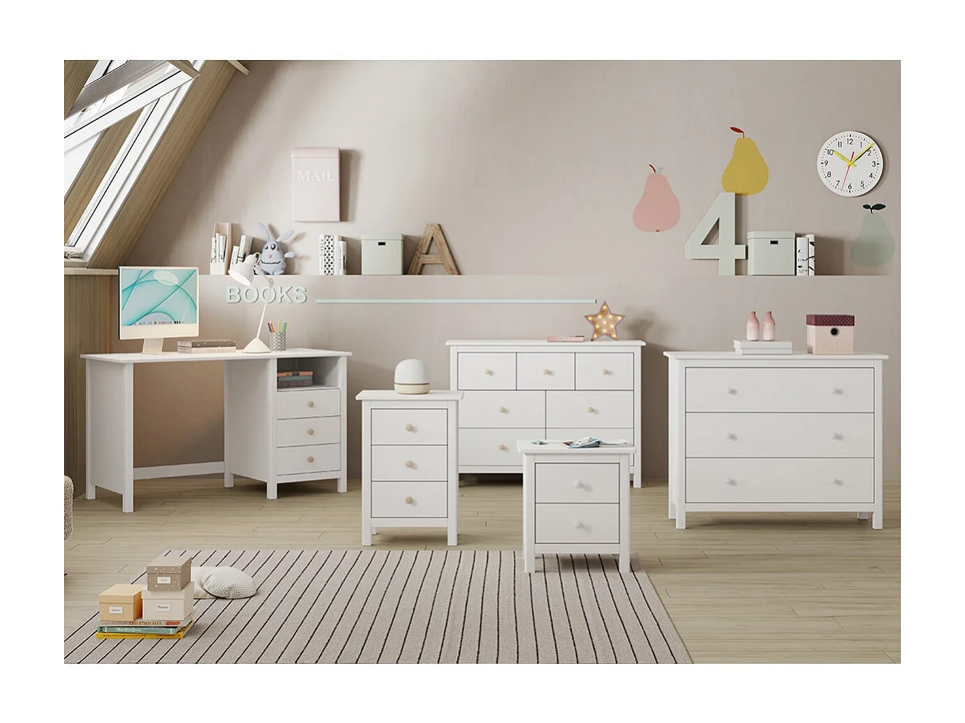 DAVA - Commode 3 Tiroirs en Pin Massif Blanc