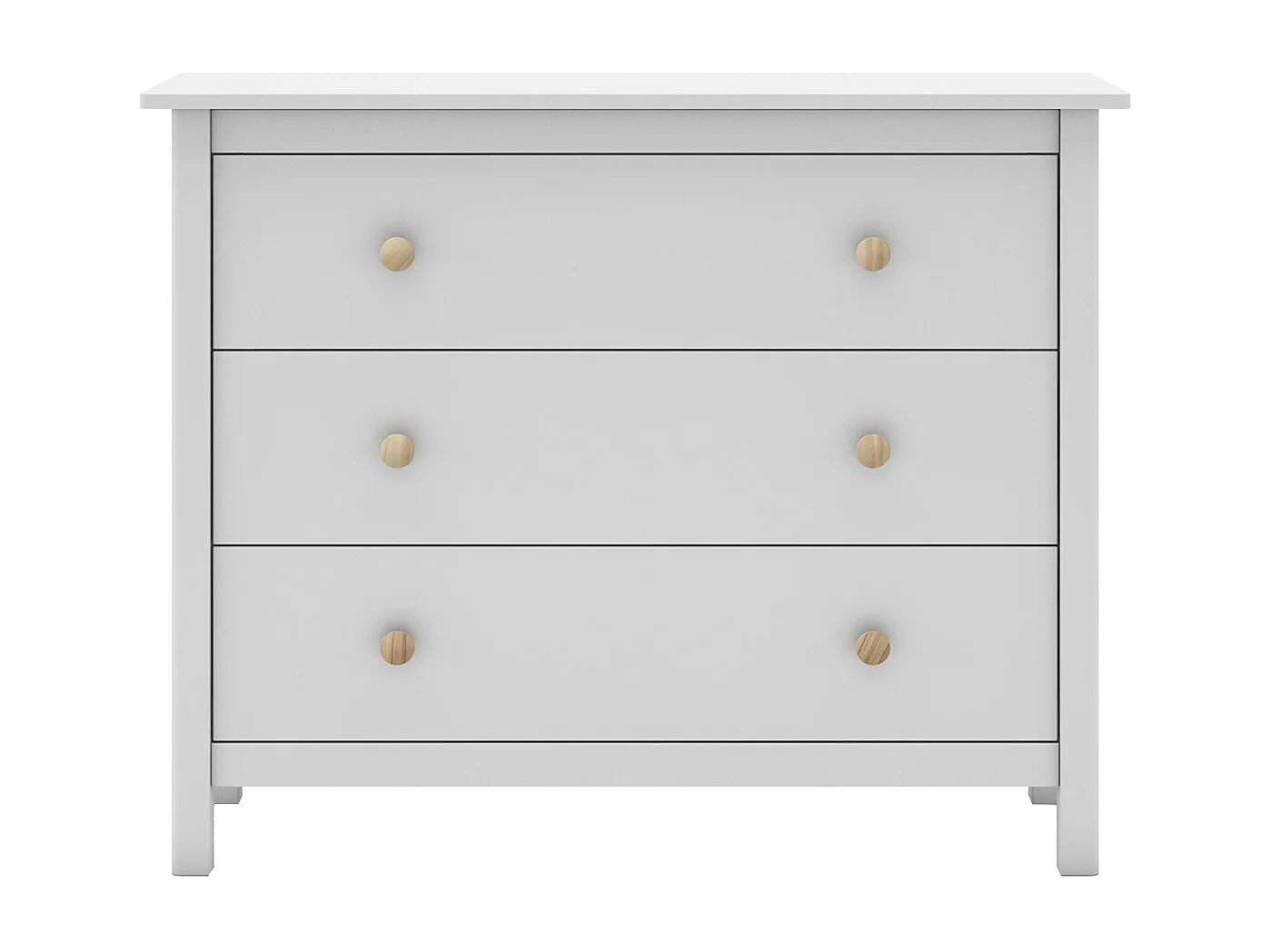 DAVA - Commode 3 Tiroirs en Pin Massif Blanc