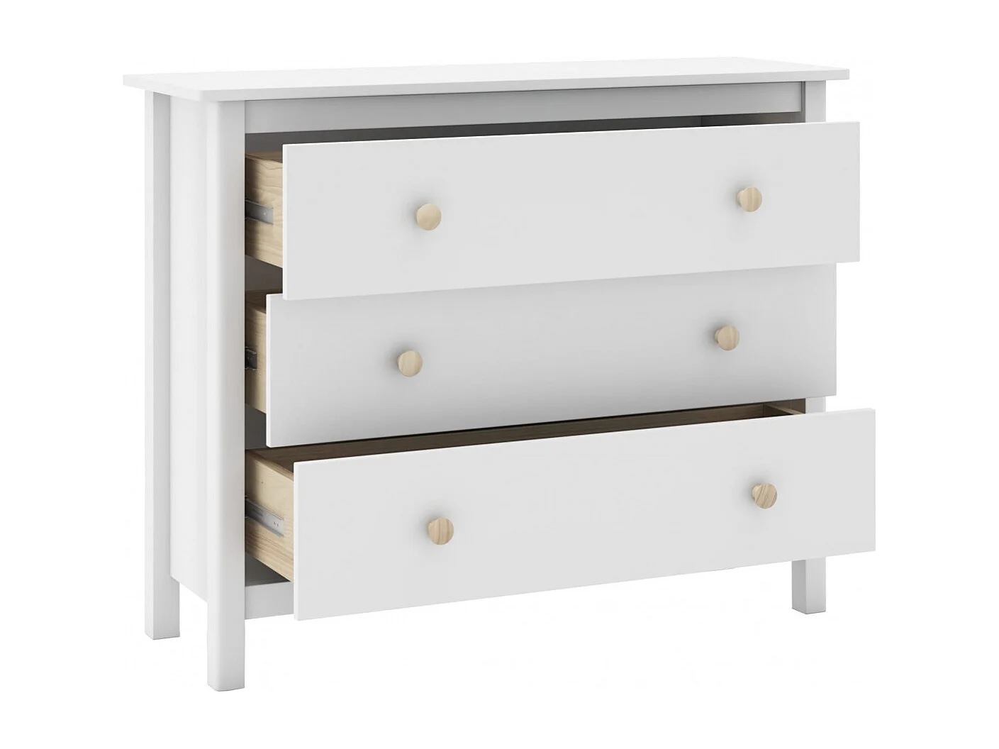 DAVA - Commode 3 Tiroirs en Pin Massif Blanc