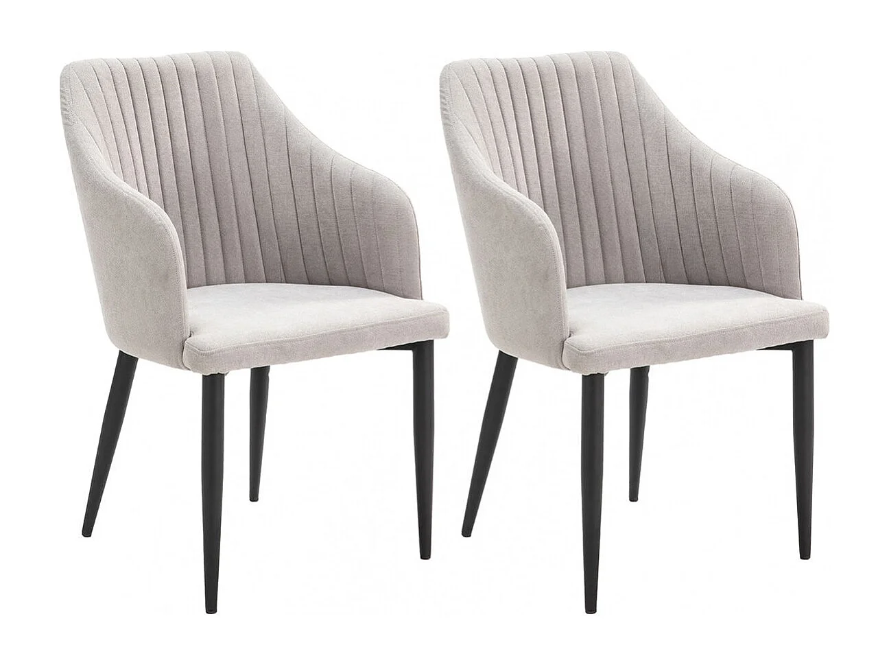 FASCA - Lot de 2 Fauteuils Tissu Gris Clair Surpiqures Verticales Pieds Métal Noir