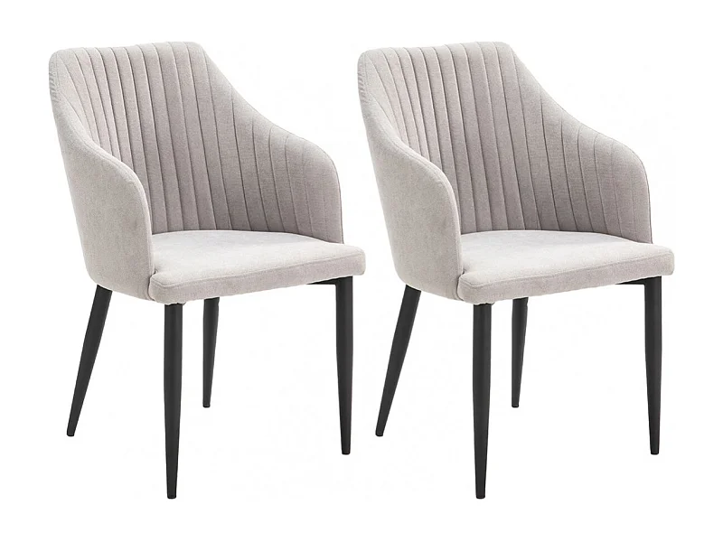 FASCA - Lot de 2 Fauteuils Tissu Gris Clair Surpiqures Verticales Pieds Métal Noir