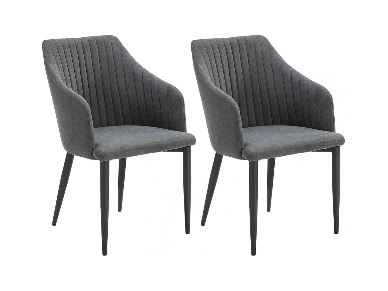 FASCA - Lot de 2 Fauteuils Tissu Noir Surpiqures Verticales Pieds Métal