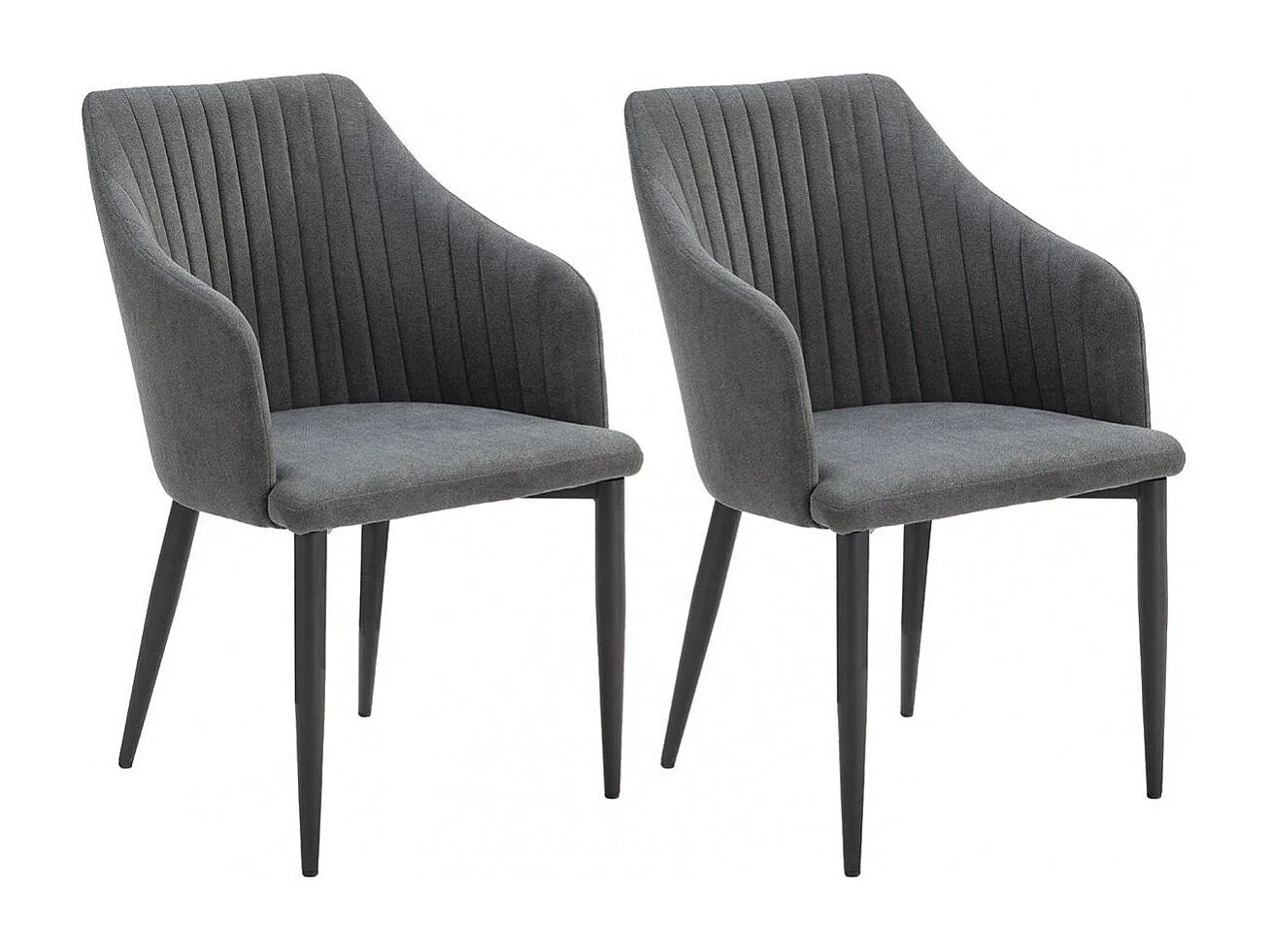 FASCA - Lot de 2 Fauteuils Tissu Noir Surpiqures Verticales Pieds Métal