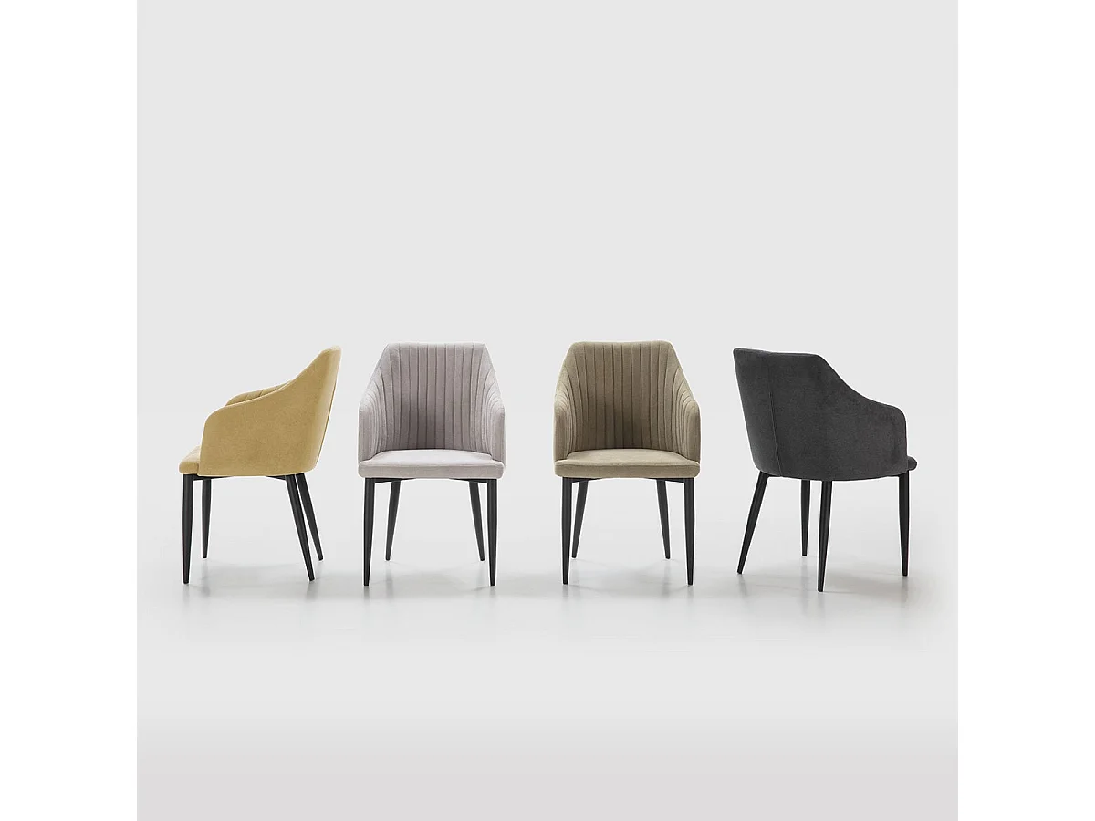 FASCA - Lot de 2 Fauteuils Tissu Noir Surpiqures Verticales Pieds Métal