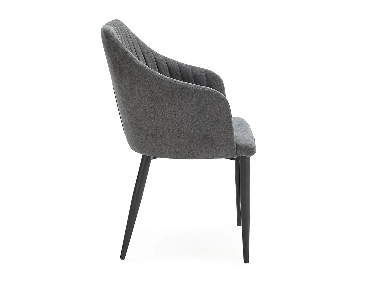 FASCA - Lot de 2 Fauteuils Tissu Noir Surpiqures Verticales Pieds Métal