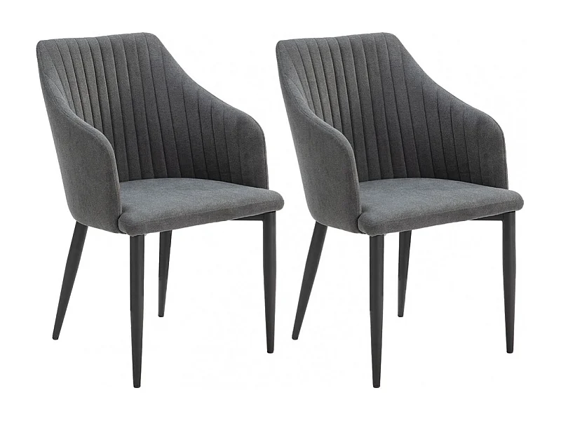 FASCA - Lot de 2 Fauteuils Tissu Noir Surpiqures Verticales Pieds Métal