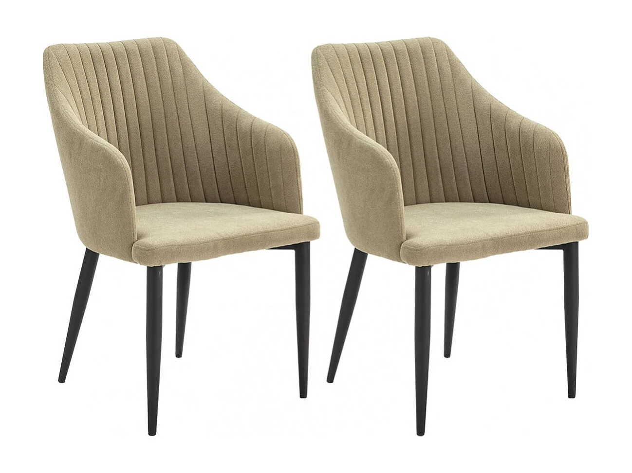 FASCA - Lot de 2 Fauteuils Tissu Vert Surpiqures Verticales Pieds Métal Noir