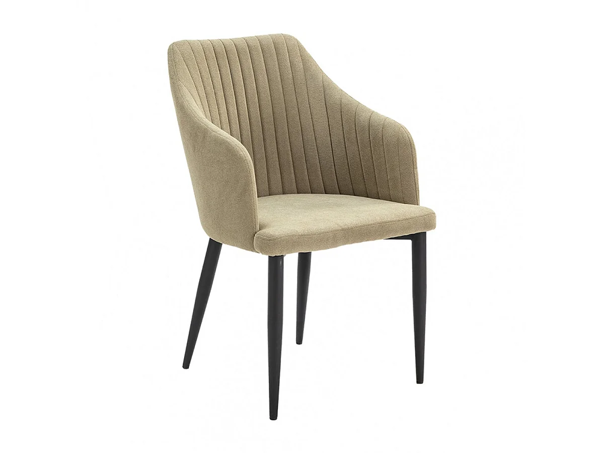 FASCA - Lot de 2 Fauteuils Tissu Vert Surpiqures Verticales Pieds Métal Noir