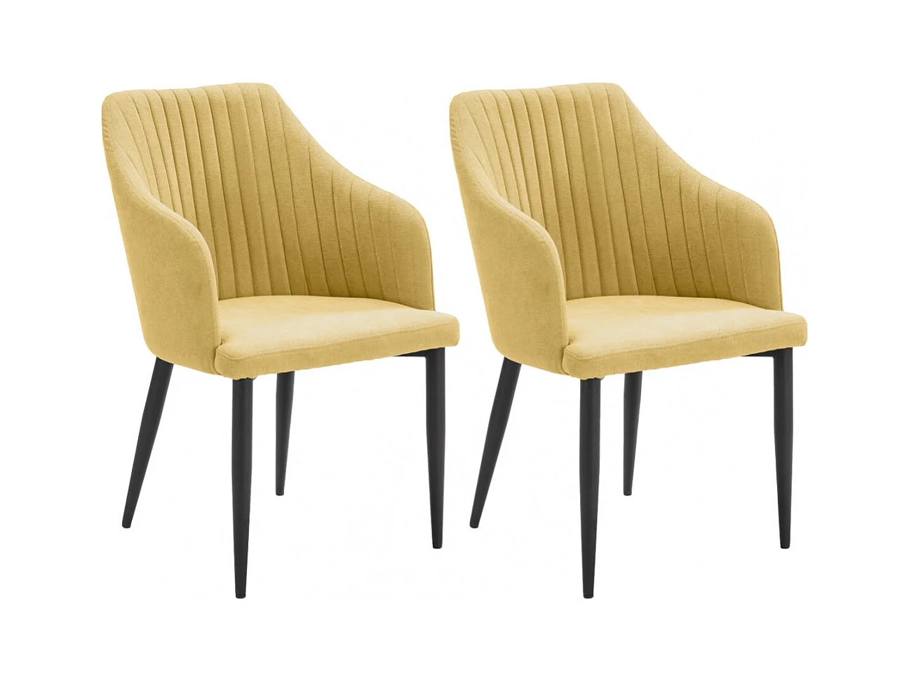 FASCA - Lot de 2 Fauteuils Tissu Jaune Surpiqures Verticales Pieds Métal Noir