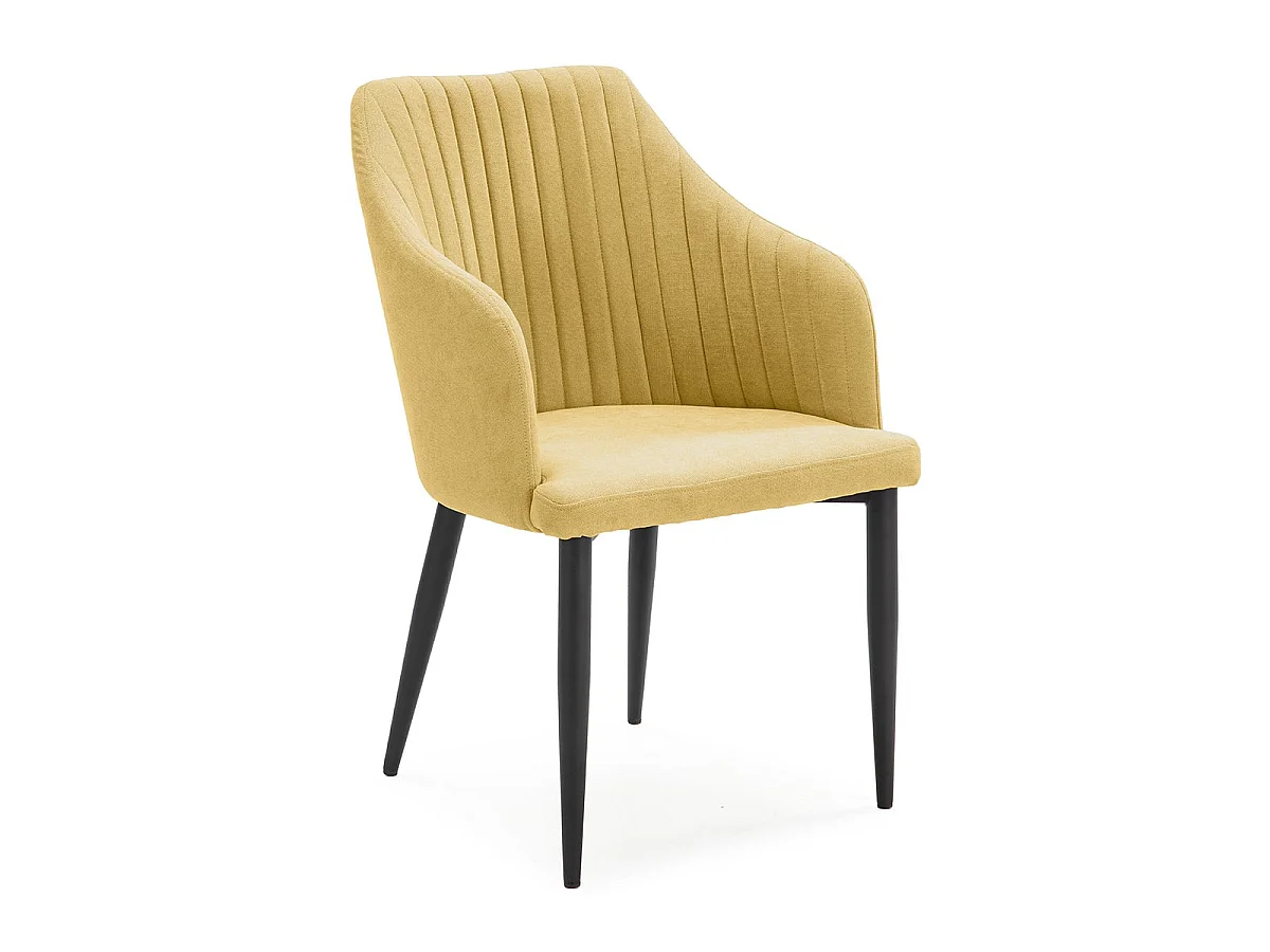 FASCA - Lot de 2 Fauteuils Tissu Jaune Surpiqures Verticales Pieds Métal Noir