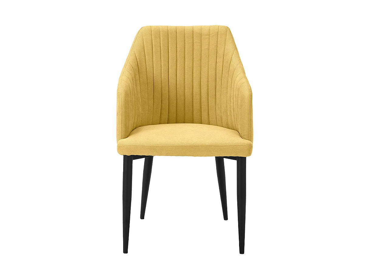 FASCA - Lot de 2 Fauteuils Tissu Jaune Surpiqures Verticales Pieds Métal Noir