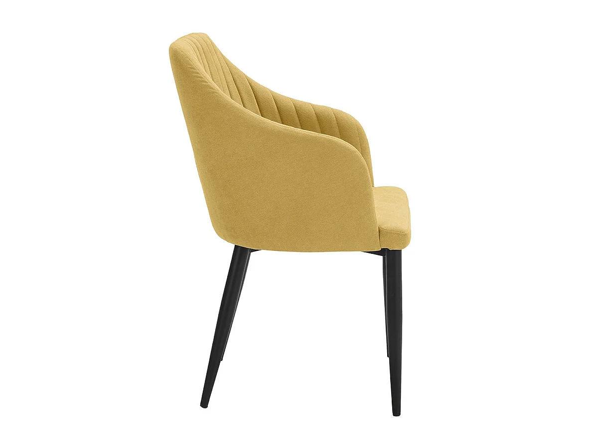 FASCA - Lot de 2 Fauteuils Tissu Jaune Surpiqures Verticales Pieds Métal Noir