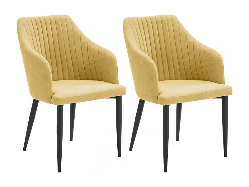FASCA - Lot de 2 Fauteuils Tissu Jaune Surpiqures Verticales Pieds Métal Noir