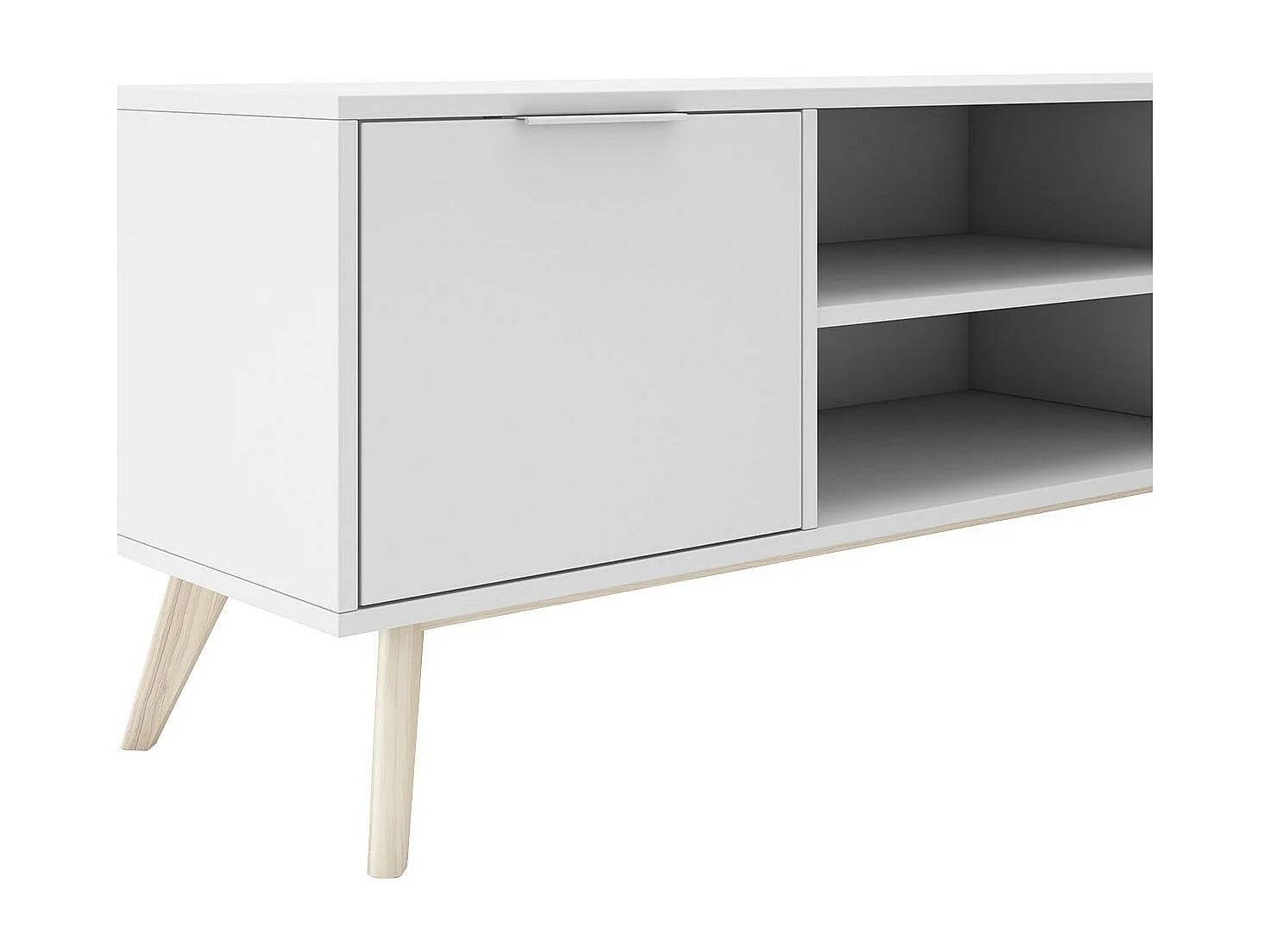 BLAJK - Meuble TV 140cm 2 Portes Scandinave MDF et Pin Massif Naturel et Blanc