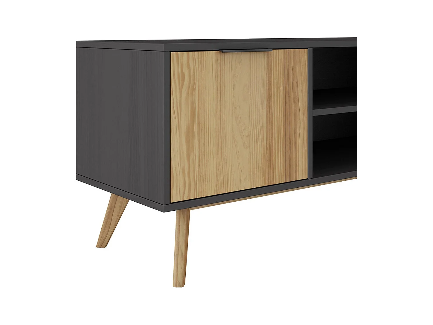 VIKOV - Meuble TV 140cm 2 Portes Scandinave en Pin Massif Ciré