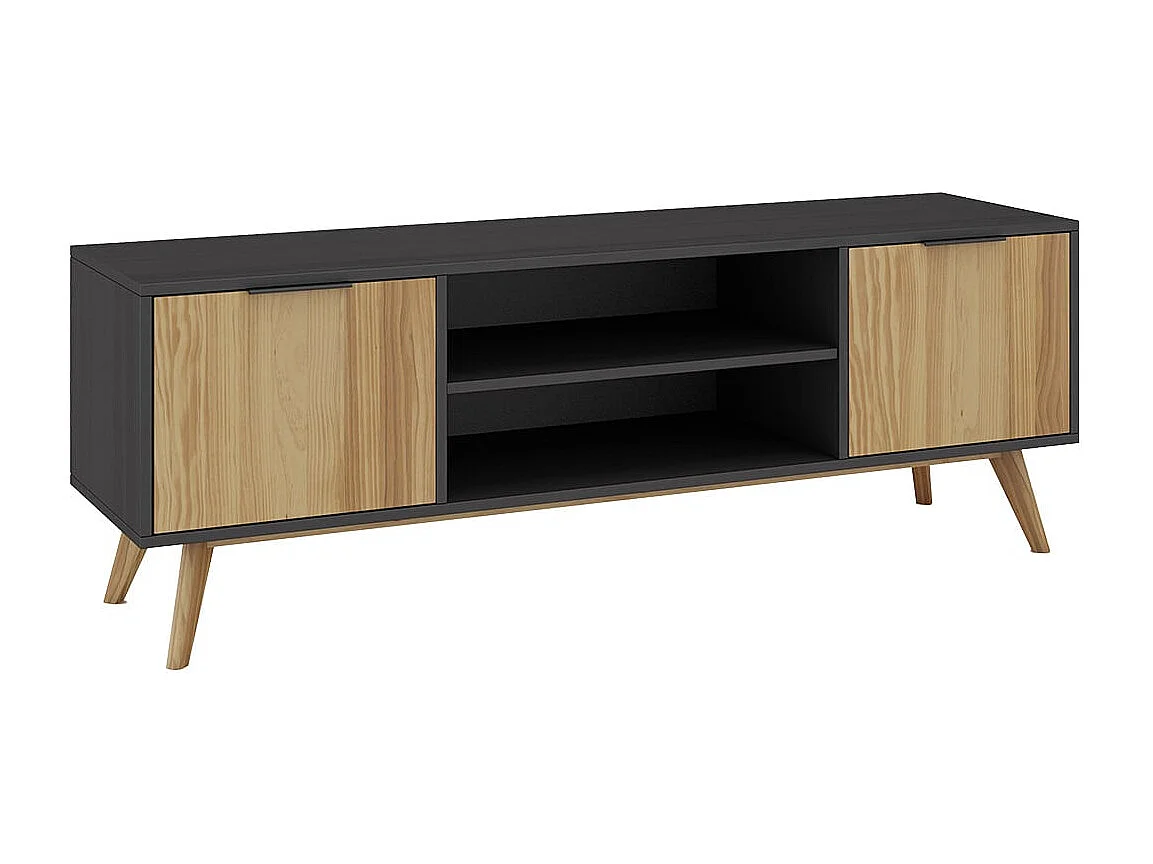 VIKOV - Meuble TV 140cm 2 Portes Scandinave en Pin Massif Ciré