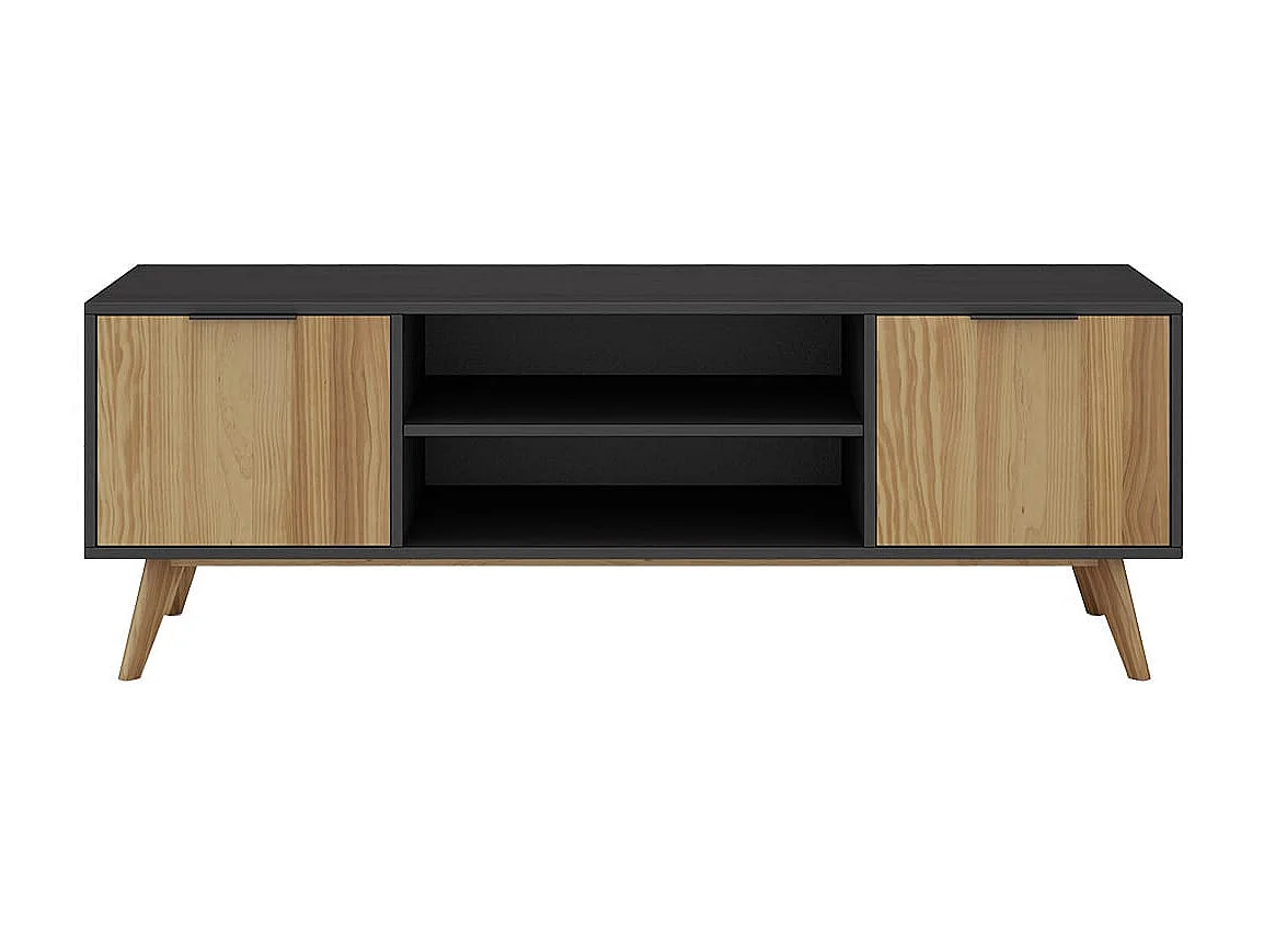 VIKOV - Meuble TV 140cm 2 Portes Scandinave en Pin Massif Ciré