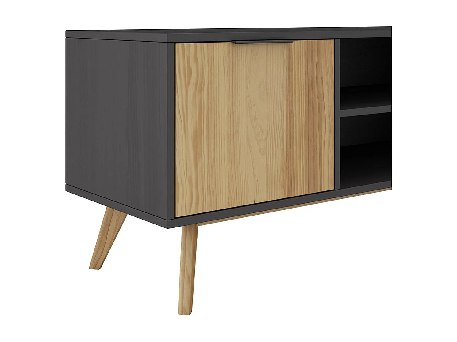 VIKOV - Meuble TV 140cm 2 Portes Scandinave en Pin Massif Ciré