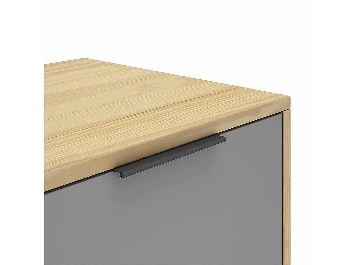 BORGH - Meuble TV 140cm 2 Portes Scandinave Pin Massif Gris, Blanc et Effet Chêne