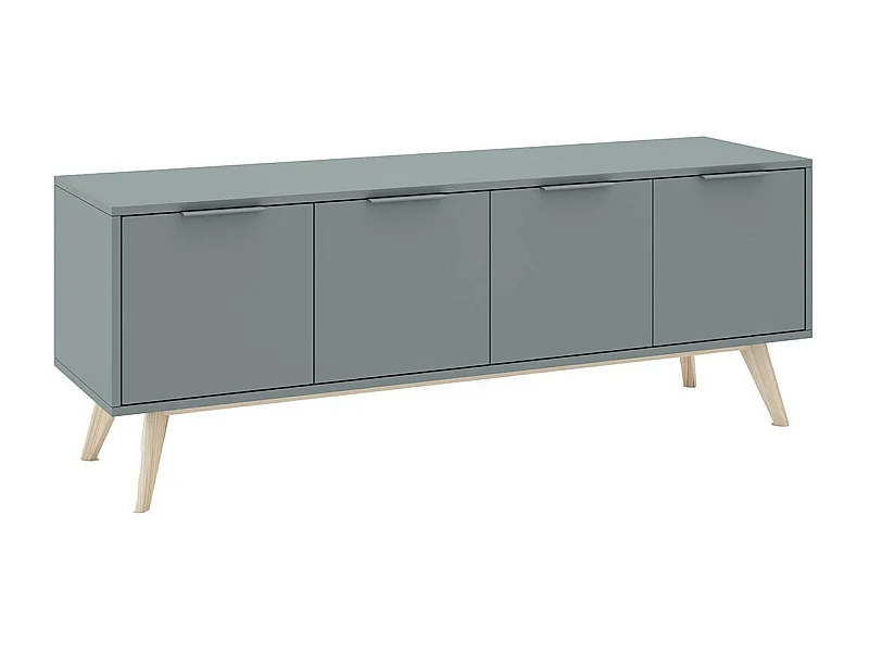 CANACA - Meuble TV 4 Portes Scandinave MDF et Pin Massif Gris Vert