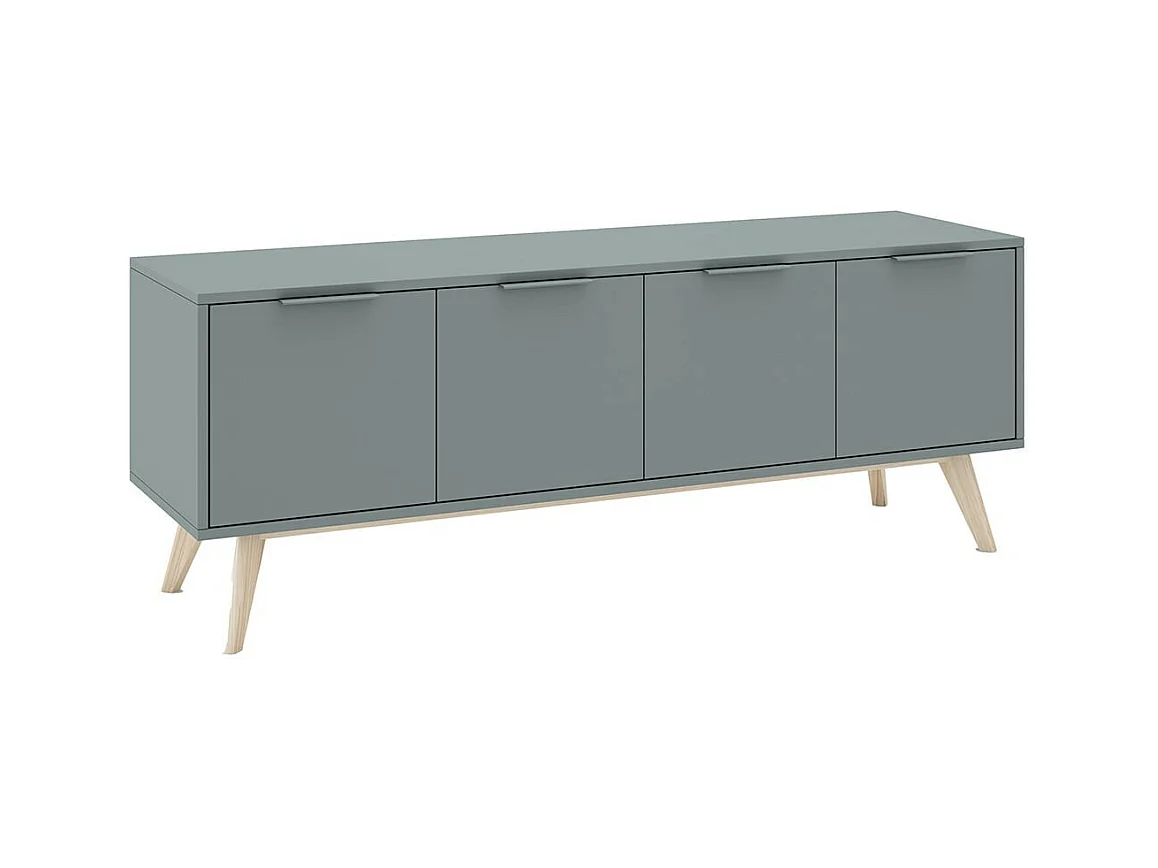 CANACA - Meuble TV 4 Portes Scandinave MDF et Pin Massif Gris Vert