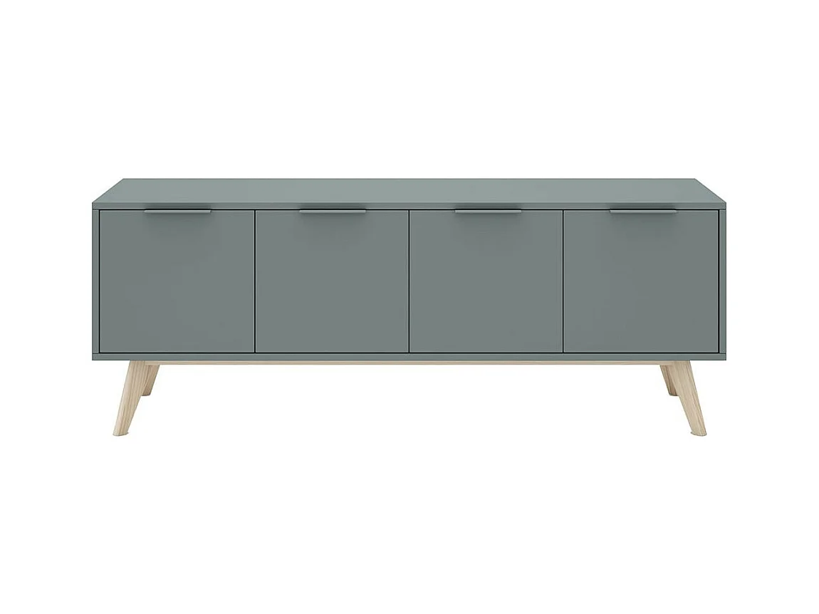 CANACA - Meuble TV 4 Portes Scandinave MDF et Pin Massif Gris Vert