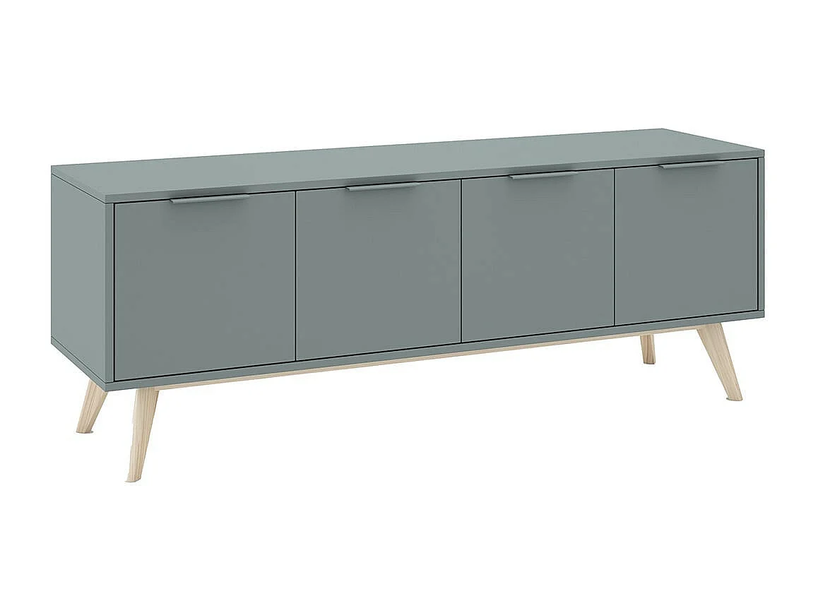CANACA - Meuble TV 4 Portes Scandinave MDF et Pin Massif Gris Vert