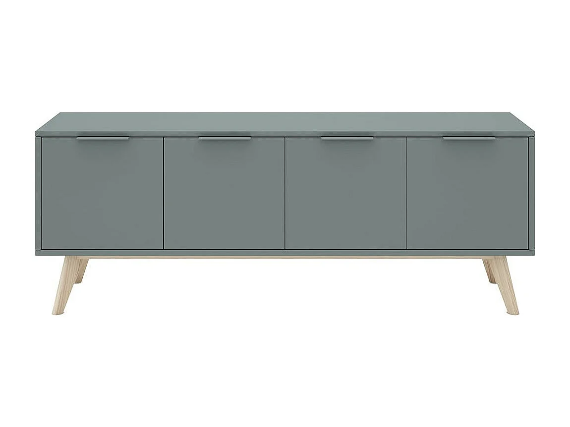 CANACA - Meuble TV 4 Portes Scandinave MDF et Pin Massif Gris Vert