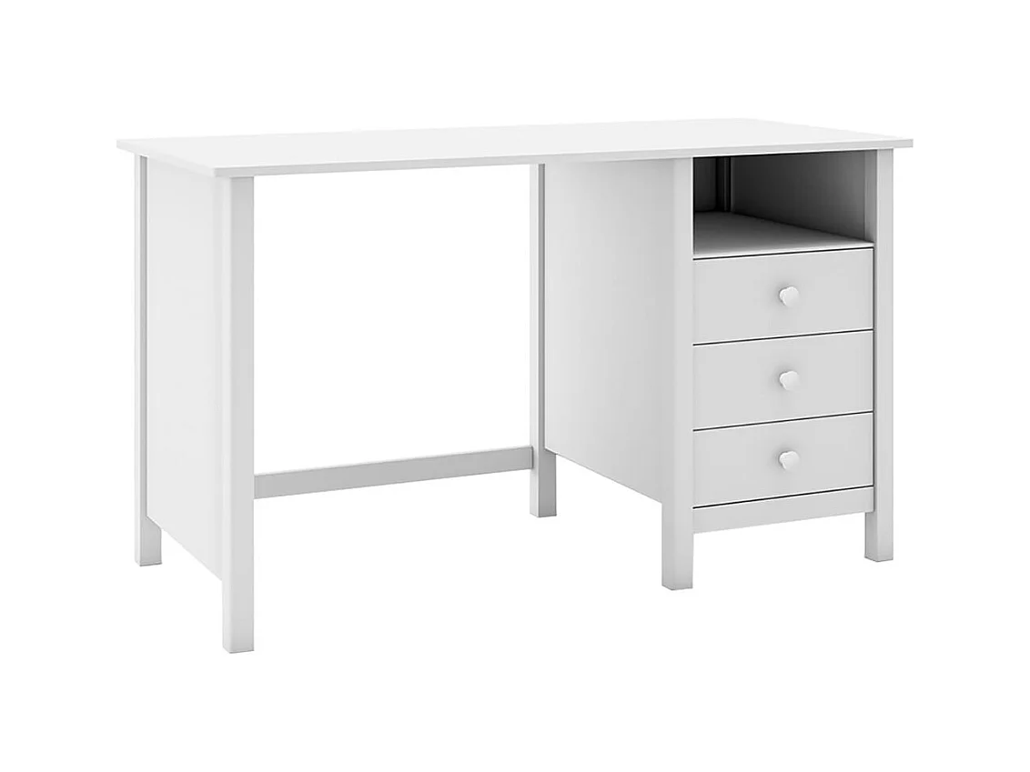 DAVA - Bureau 3 Tiroirs en Pin Massif Blanc