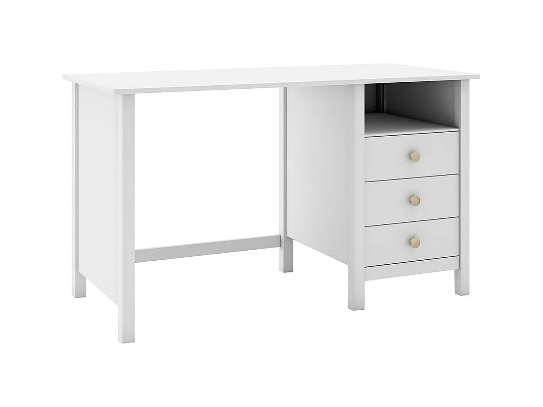 DAVA - Bureau 3 Tiroirs en Pin Massif Blanc