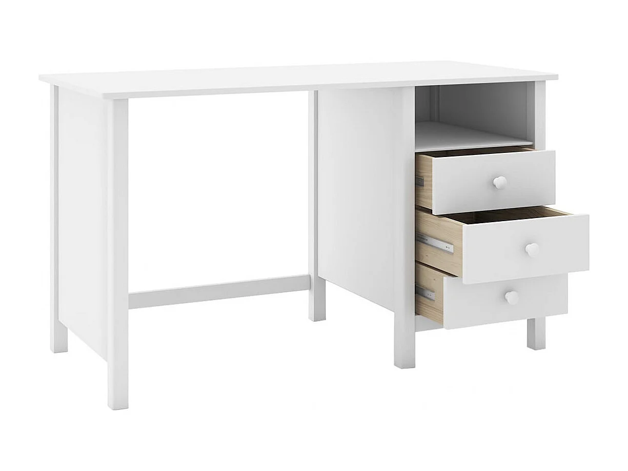 DAVA - Bureau 3 Tiroirs en Pin Massif Blanc