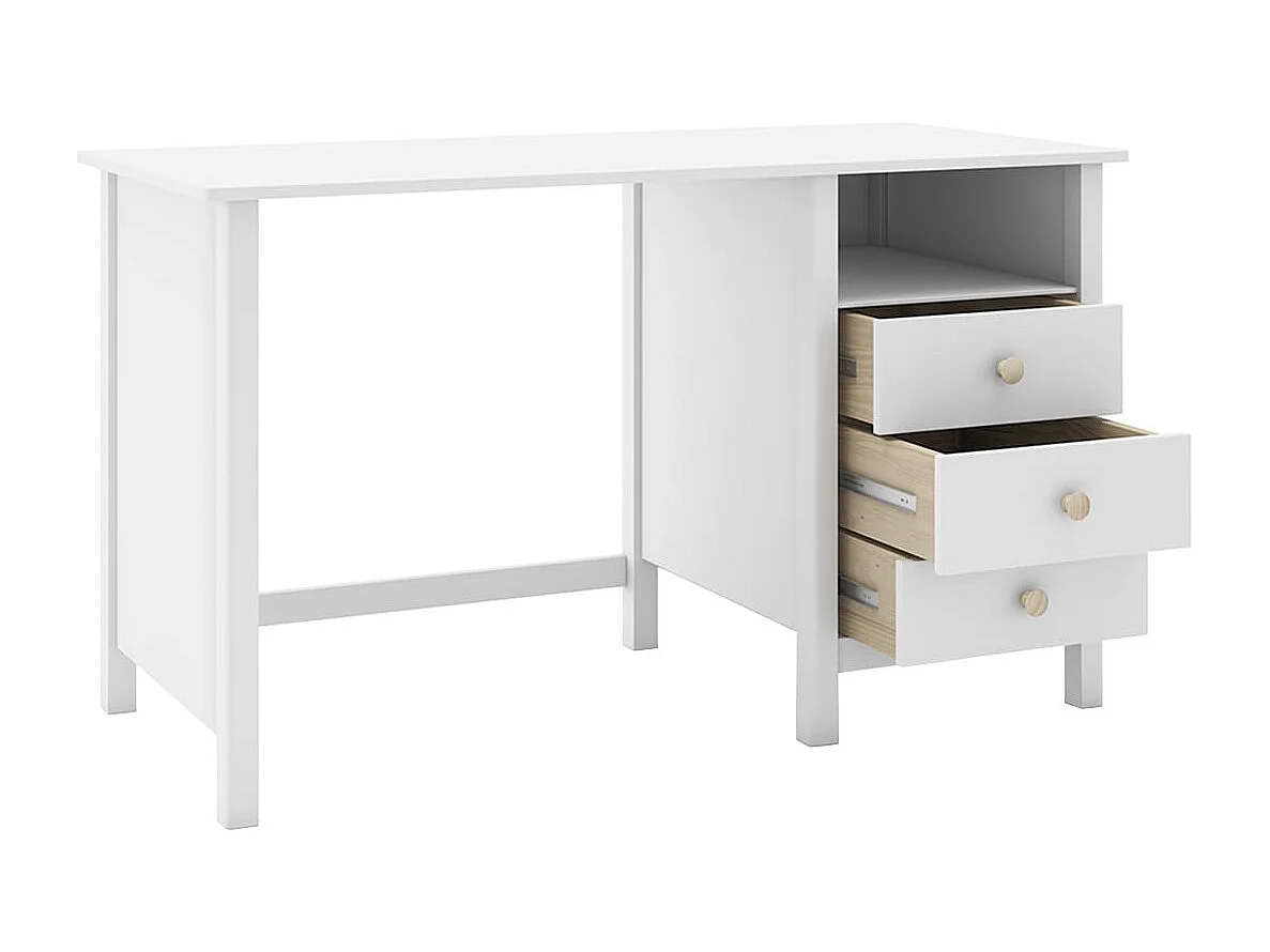 DAVA - Bureau 3 Tiroirs en Pin Massif Blanc