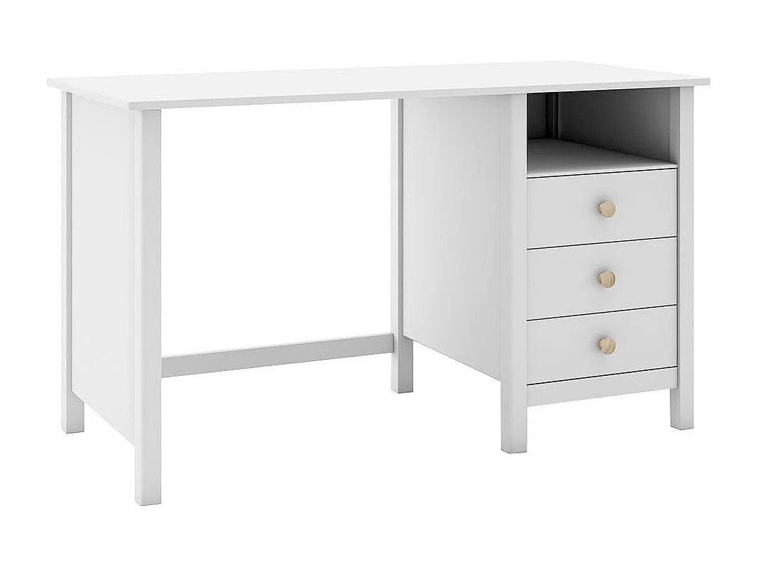 DAVA - Bureau 3 Tiroirs en Pin Massif Blanc
