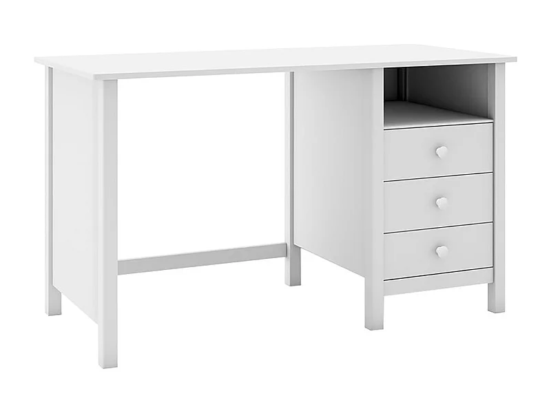 DAVA - Bureau 3 Tiroirs en Pin Massif Blanc